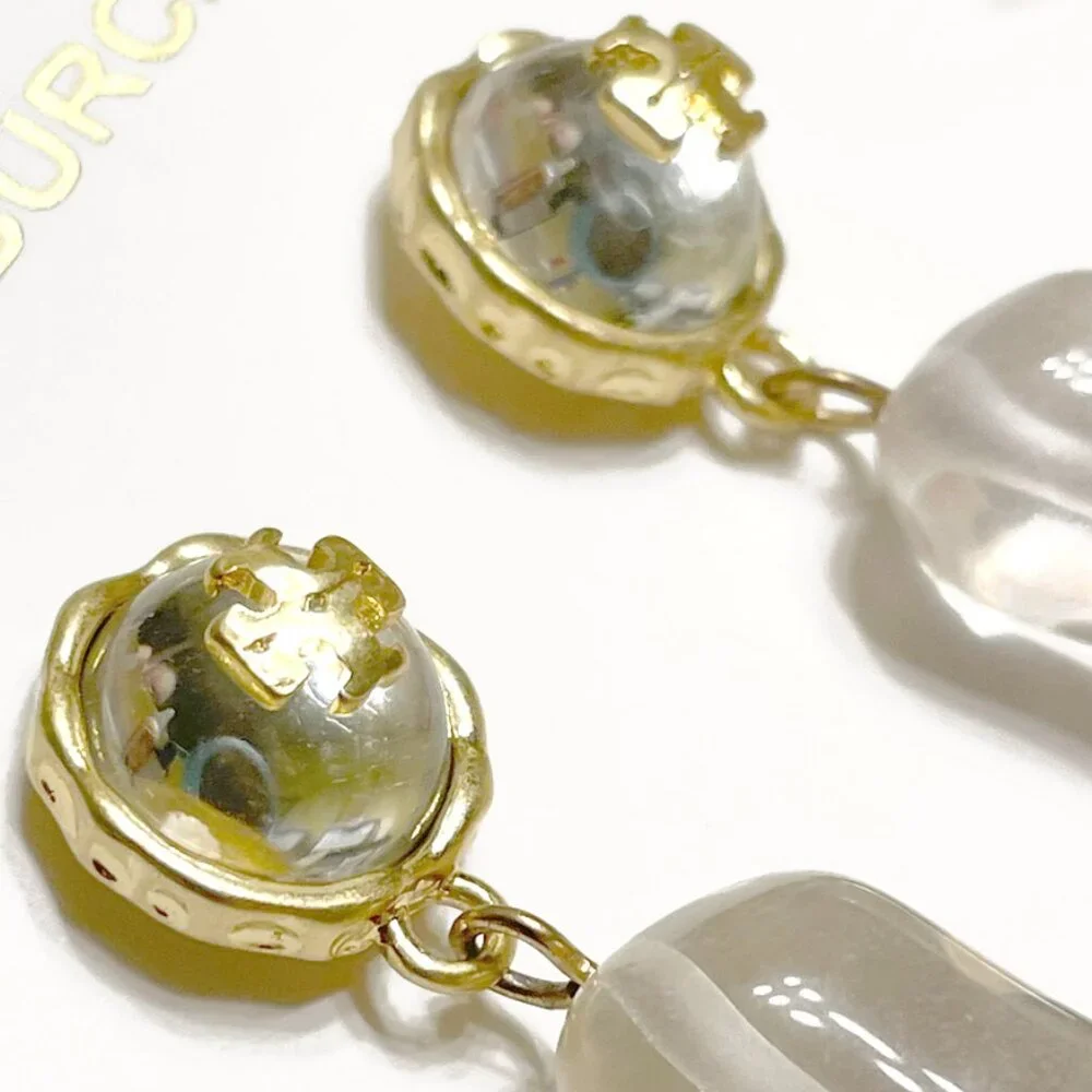 TORY BURCH Roxanne Stone & Logo Drop Earrings NWOT